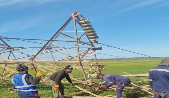 إعادة نصب أبراج الجهد العالي شرق المرج2–الأبيار بعد العاصفة