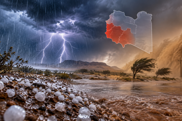 حالة جوية متقلبة تضرب جنوب غرب ليبيا.. أمطار غزيرة وبَرَد ورياح قوية